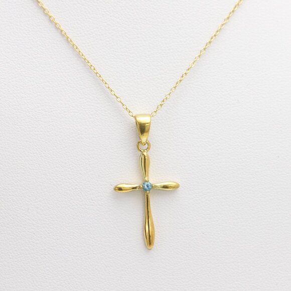 Silver Cross Natural Blue Topaz Cross Pendant plated with 14k gold - Picture 7 of 8
